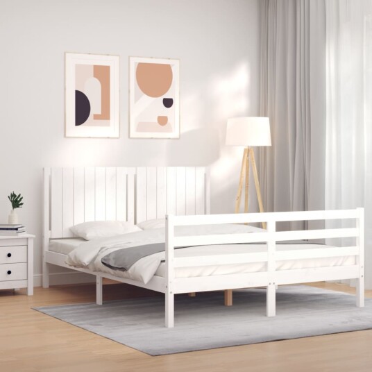 vidaXL Sengeramme med hodegavl hvit 5FT King Size heltre