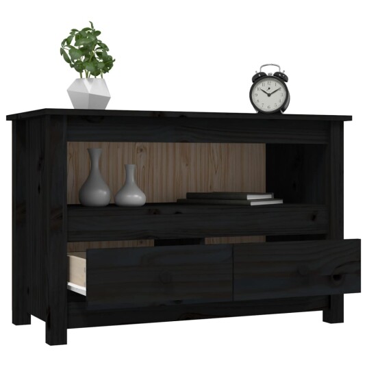 vidaXL TV-benk svart 79x35x52 cm heltre furu