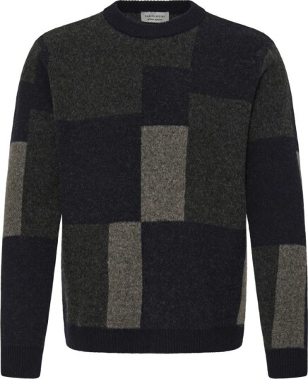 Casual Friday Geometrisk Strikkegenser i Mørk Marine S