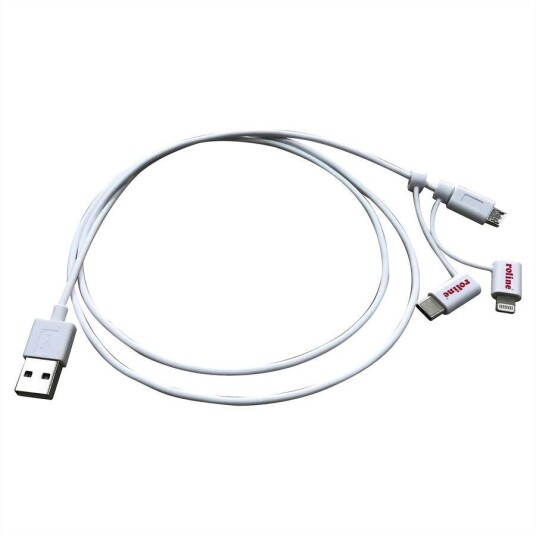 ROLINE USB Cable A-MicroB+8Pin+C. M/M/M. 1.0m
