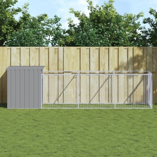 Vidaxl Hundehus Med Tak Lysegrå 110X405X110 cm Galvanisert Stål