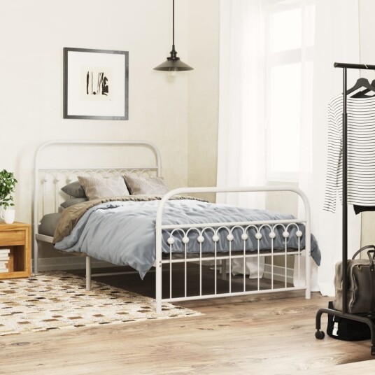  Sengeramme i metall med hode- og fotgavl hvit 107x203 cm 8721102645525