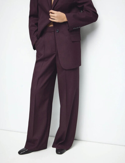 Mango Wide Leg Suit Trousers Burgundy 34