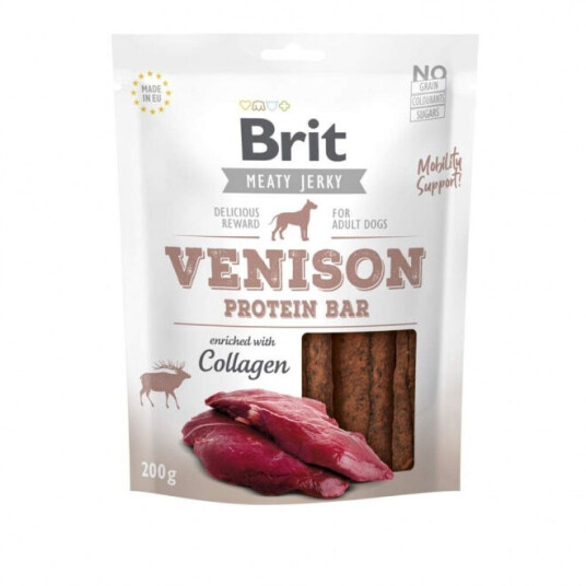 Brit Care Venison Proteinbar til Hund 200 g - Meaty Jerky med Lever og Vitaminer