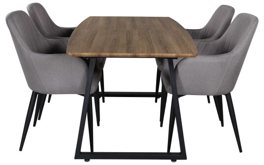 Venture Design Inca & Comfort spisegruppe Natur/grå 4 st stoler & bord 160 x 85 cm