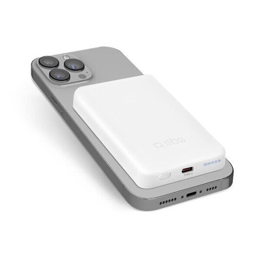SBS 5000 mAh Trådløs Lading Powerbank USB-C - Hvit
