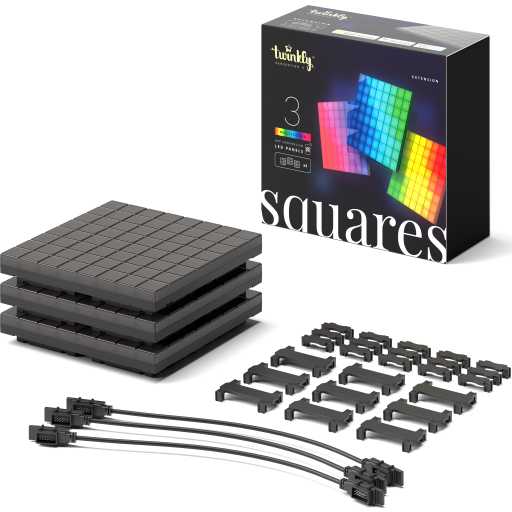 Ledworks Twinkly Squares Extension Pack - Lyspanel - LED - 4 W - 16 millioner farger - skinnende svart (en pakke 3) Ledworks Twinkly Squares Extension Pack - Lyspanel - LED - 4 W - 16 millioner farger - skinnende svart (en pakke 3)