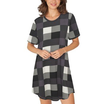 Lady Avenue Bamboo Bigshirt Grårutet Small Dame