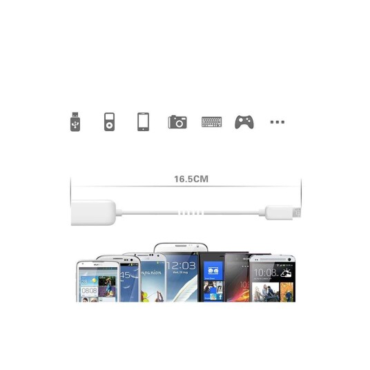 Estore USB Til Micro Kabel Innebygd OTG Adapter Hvit