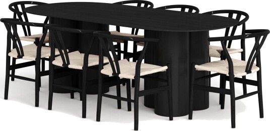 Juno spisegruppe rektangulær 220 cm svart med 8 Dastoori spisestoler Svart Juno spisegruppe rektangulær 220 cm svart med 8 Dastoori spisestoler Svart