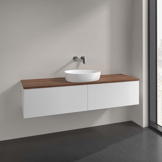 Villeroy & Boch Antao Servantskap med 2 skuffer 160x50x36 cm u/lys Hvit Blank/Valnøtt Villeroy & Boch Antao Servantskap med 2 skuffer 160x50x36 cm u/lys Hvit Blank/Valnøtt