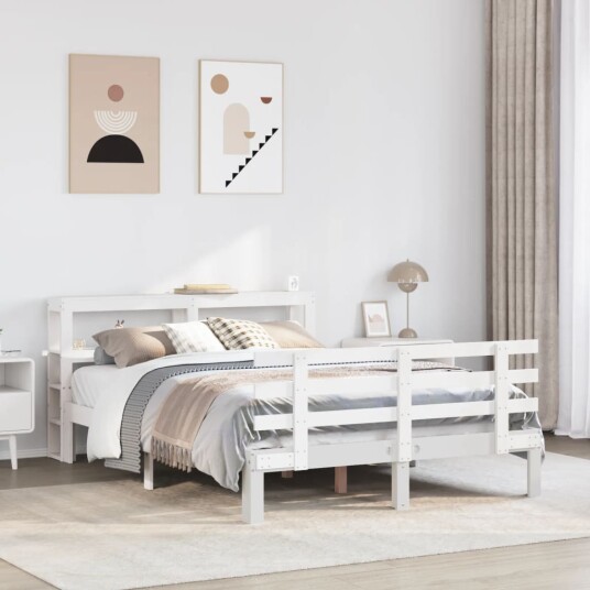  Sengeramme med hodegavl hvit 150x200 cm heltre furu 3306115