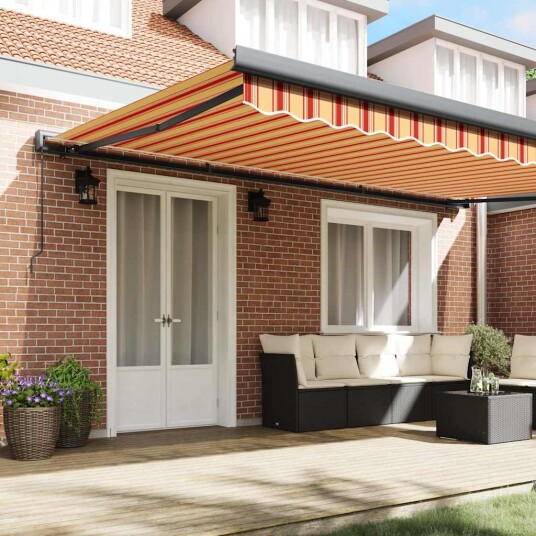 vidaXL Uttrekkbar markise gul og hvit 4x3 m stoff og aluminium