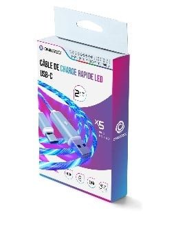 Oniverse USB-C hurtigladingskabel 2 meter med LED - Hvit