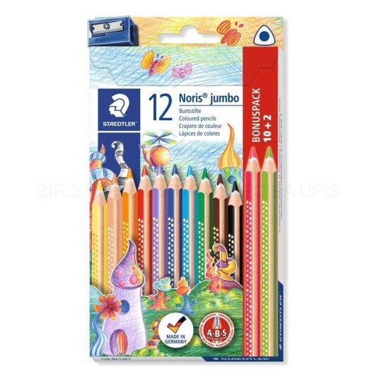 Staedtler 12 Noris Jumbo fargeblyanter med blyantspisser Staedtler 12 Noris Jumbo fargeblyanter med blyantspisser