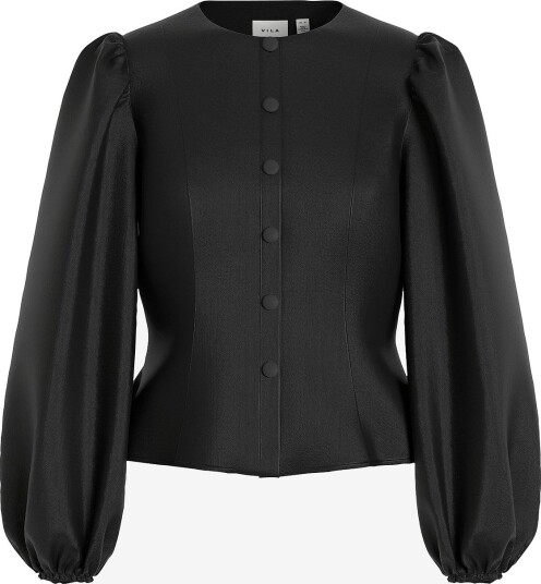 Vila   Bluse Vishina L/S O Neck Shaped Top/Pty/K   Svart