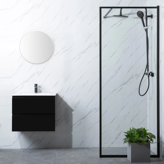 Bathlife Profil Dusjvegg 90 cm, Sort Matt/Klart Glass Bathlife Profil Dusjvegg 90 cm, Sort Matt/Klart Glass