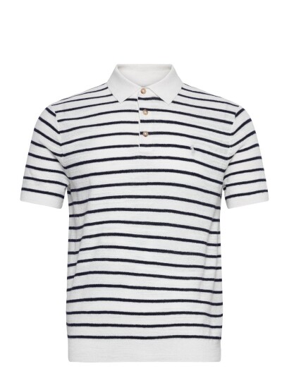 Polo Ralph Lauren Striped Cotton Linen Polo Collar Sweater White M