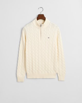 Kabelstrikket genser med half-zip til ungdom CREAM 170