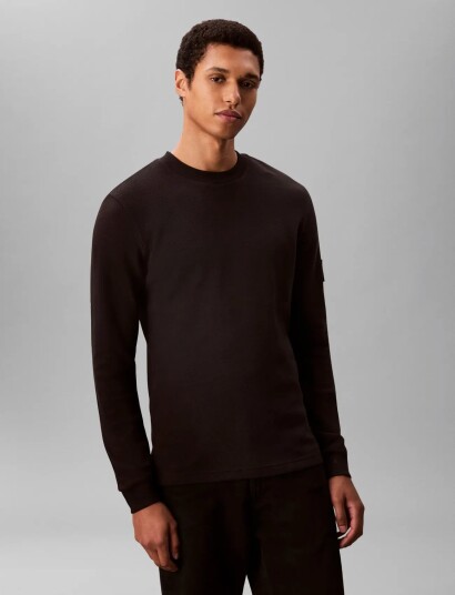 Calvin Klein Jeans Badge Waffle Ls Tee   Black   S