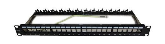 Patchpanel 19" 1He 24 Porte For Csslr Plus Utp / Ftp Tool-Less Keystone Konnektor Easy-Clip Farve: Sort Incl. 4Mm² Jordledning