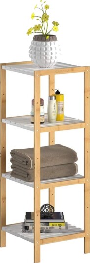 Bambus stående hylle – 4 etasjer 110x33x34cm hvit Bambus stående hylle – 4 etasjer 110x33x34cm hvit