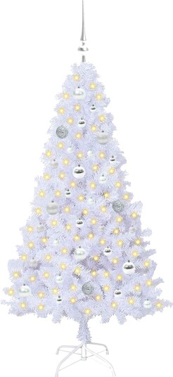 Kunstig juletre med 150 LED med stativ Hvit 150 cm PVC og stål