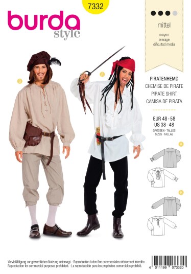 Burda 7332 - Piratskjorte EUR: 48-58, US: 38-48
