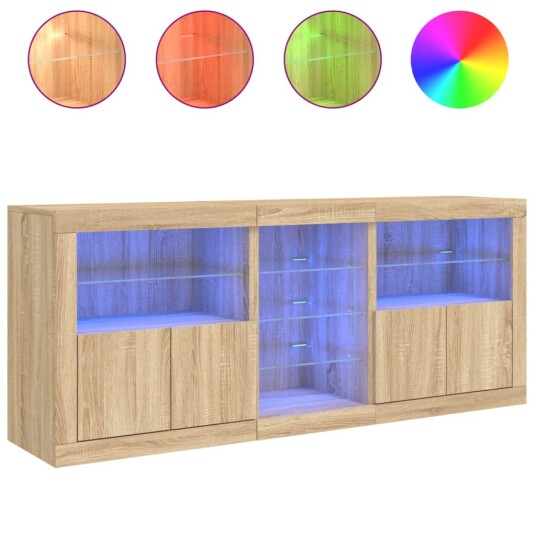 vidaXL Skjenk med LED-lys sonoma eik 162x37x67 cm
