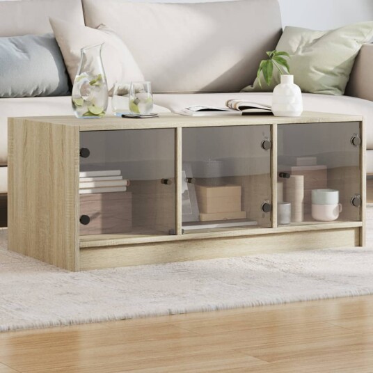 Salongbord med glassdører sonoma eik 102x50x42 cm 8721012213654 Salongbord med glassdører sonoma eik 102x50x42 cm 8721012213654