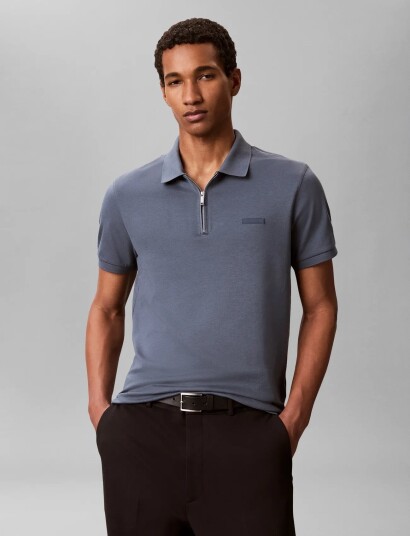 Calvin Klein Ss Slim Supima Zip Polo Khaki green XXL Calvin Klein Ss Slim Supima Zip Polo Khaki green XXL