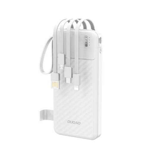 Dudao K11 10000mAh Powerbank med innebygde USB-kabler Hvit