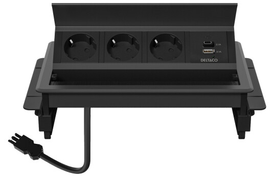 DELTACO OFFICE In-deskflip-upDeskOutlet,3 outlet,1x21W A+C USB,GST18