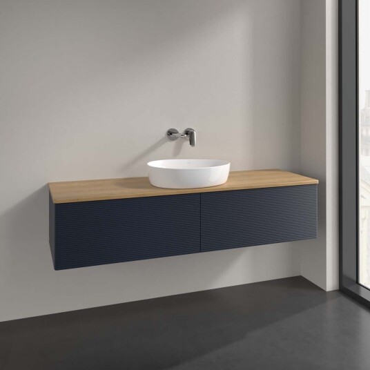 Villeroy & Boch  Antao Servantskap med 2 skuffer 160x50x36 cm m/lys Blå Matt/Eik