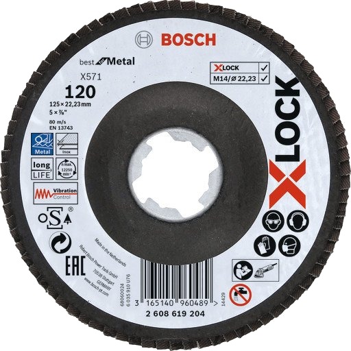Bosch X-LOCK 125 mm Klaffslipeskiver for Metall K120 - 10 stk Bosch X-LOCK 125 mm Klaffslipeskiver for Metall K120 - 10 stk