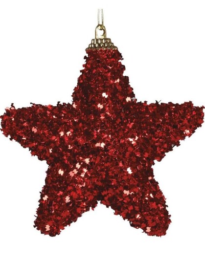Fiestas Guirca 4 stk Julestjerner med Rødt Glitter 6 cm 42917