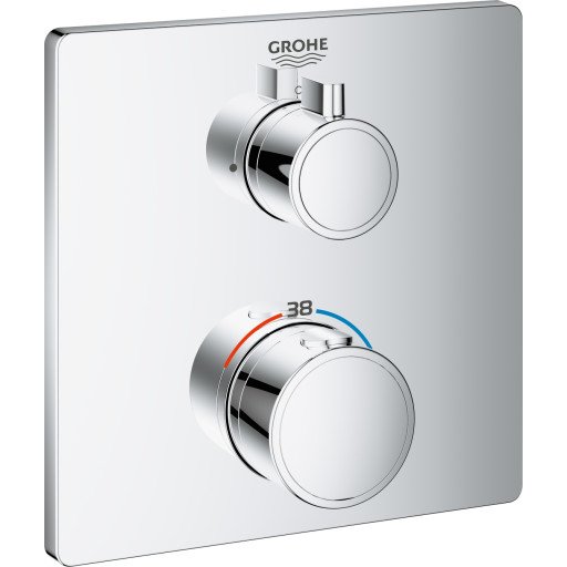 GROHE GROHTHERM DUSJTERMOSTAT FIRKANTET FOR INNBYGGING M/1 UTLØP KROM