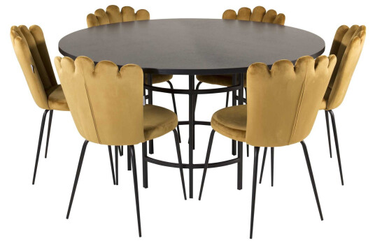 Venture Design Copenhagen & Limhamn spisegruppe Svart/gul 6 st stoler & bord 140 cm