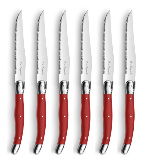 Lou Laguiole Tradition Grillkniver Med Knivblokk 6 pk Rød