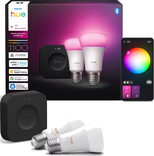 Philips Hue White And Color Ambiance Startpakke – 2 X E27 Pærer 1100 Lm + Bridge Pro