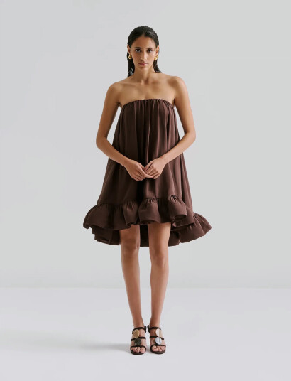 Malina Mikala Strapless Ruffled Mini Dress Brown 42