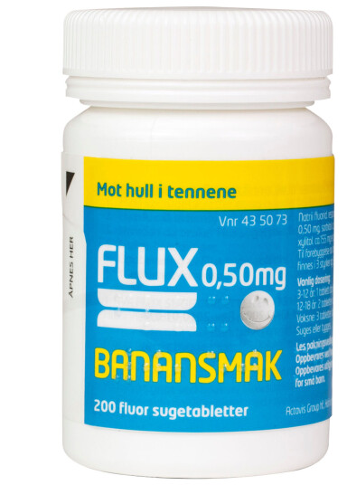 Flux sugetabletter 050mg banansmak 200 stk. Flux sugetabletter 050mg banansmak 200 stk.