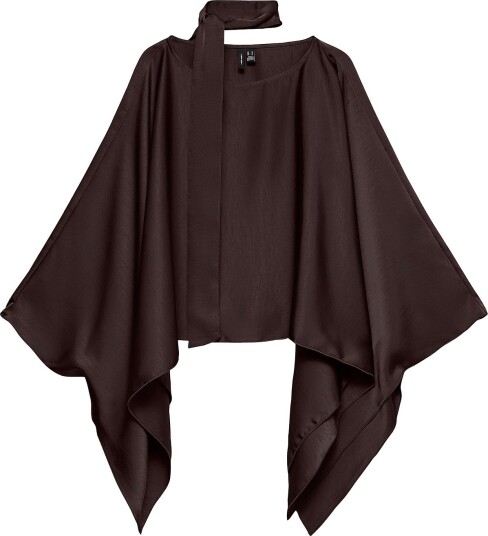 Vero Moda Curve   Bluse Vmcmiro L/S Cape Scarf Top Wvn Cur   Brun