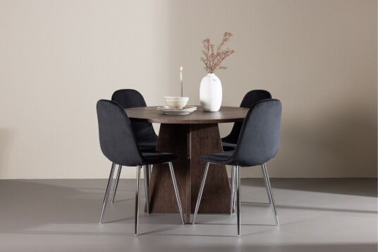 Venture Home Bootcut Spisegruppe 110 cm Rund med 4 Polar stoler Mocca/Svart