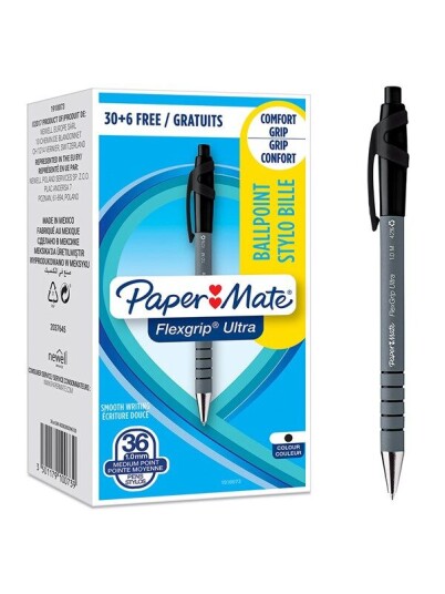 Paper Mate Flexgrip Ultra Retractable Ballpoint Pens  Medium Point 1.0mm  Svart  36 Count