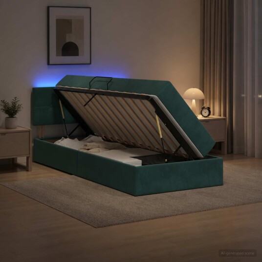 vidaXL LED lagringseng med madrass Mørkegrønn 90 x 200 cm Fløyel