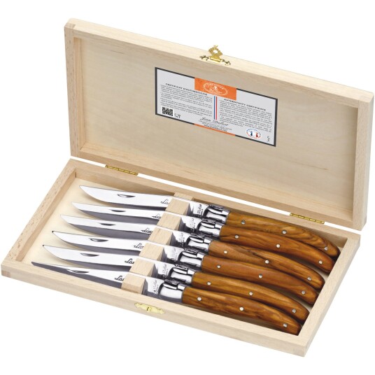 Jean Dubost Laguiole kniver, 6 stk, oliventre Jean Dubost Laguiole kniver, 6 stk, oliventre