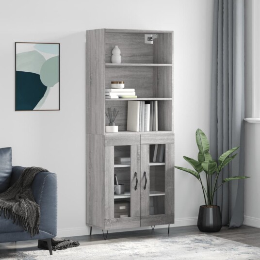 vidaXL Highboard grå sonoma 69,5x34x180 cm konstruert tre 8720845926823 vidaXL Highboard grå sonoma 69,5x34x180 cm konstruert tre 8720845926823