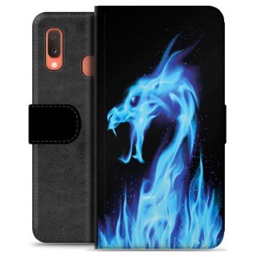 Samsung Galaxy A20e Premium Lommebok-deksel Blå Flamme Drage