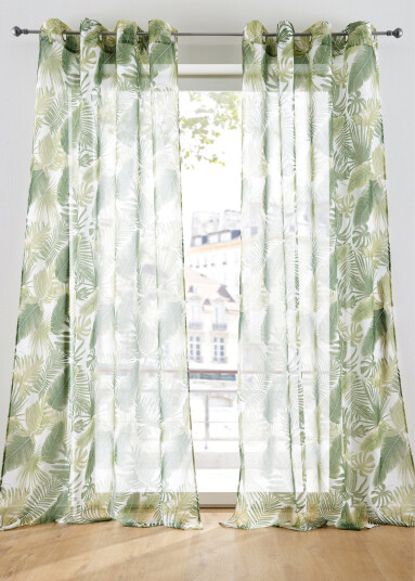 bonprix Gardin med bladtrykk (1-pack) 1 (H/B: 145/144 cm),3 (H/B: 225/144 cm) grønn